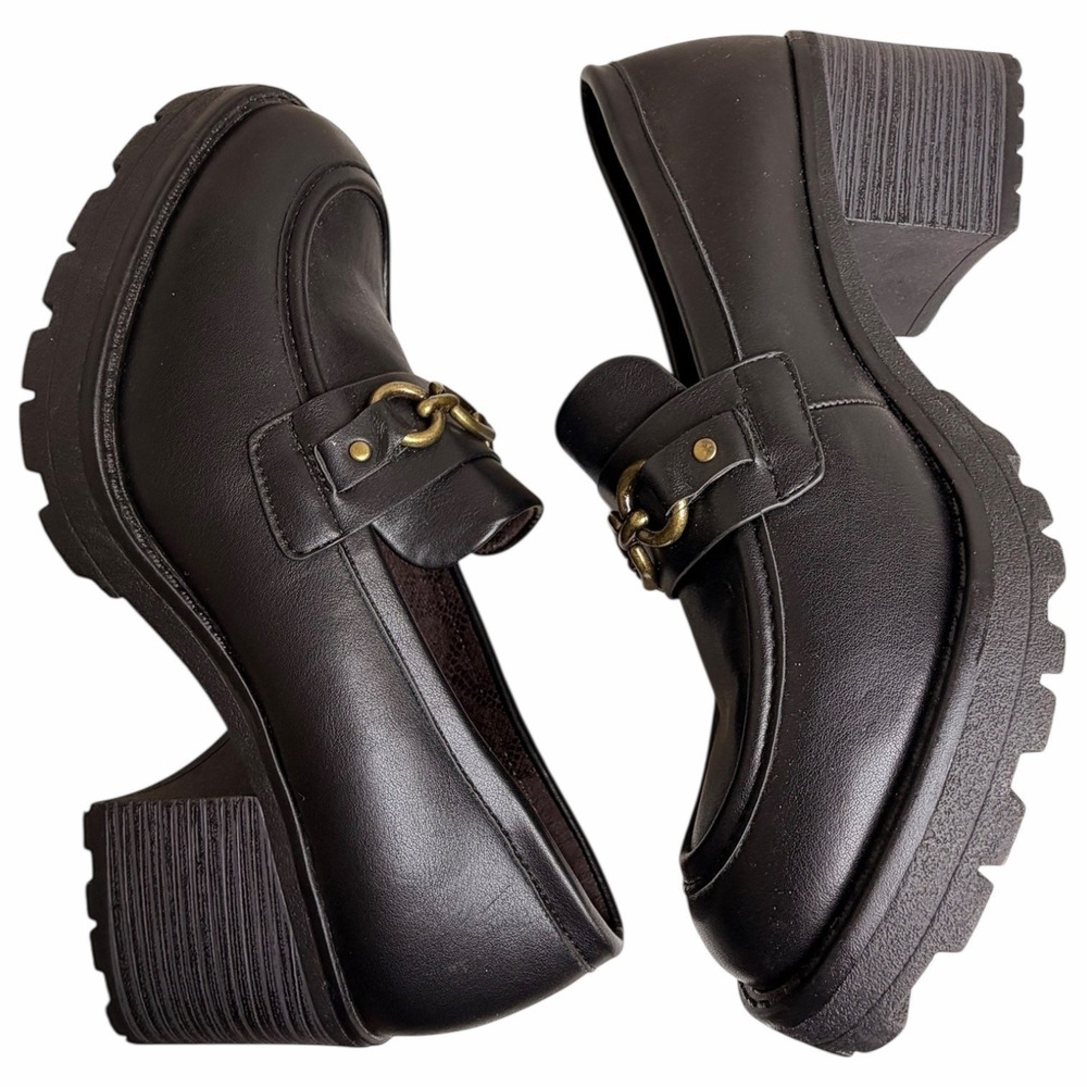 White Mountain Booster Chain Lug Sole Heeled Loafers Black Women's 8.5 - Picture 11 of 11